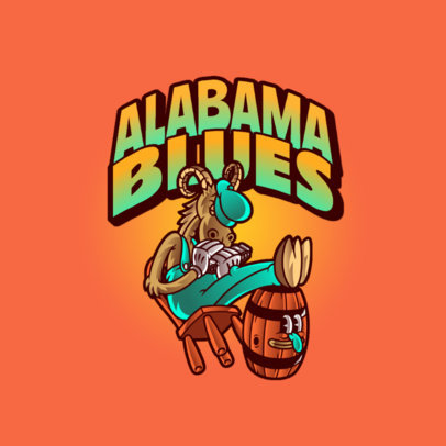 Music Logo Template of a Goat Playing the Harmonica