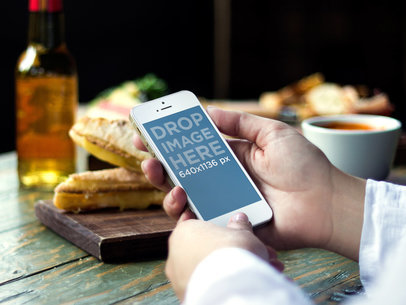 iPhone 5s Gold Portrait Woman Holding It Bistro