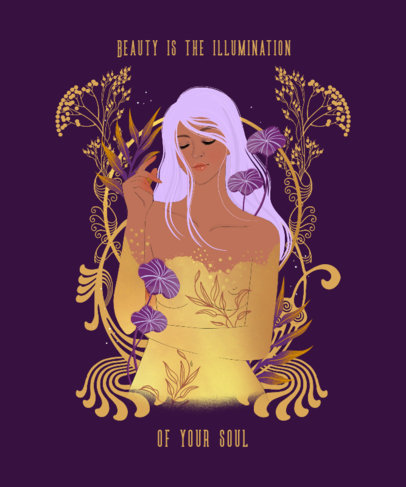 Art Nouveau-Themed T-Shirt Design Creator Featuring a Woman Among Flowers