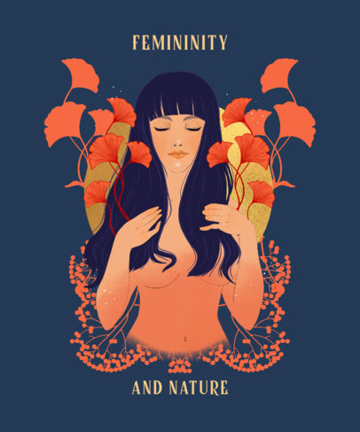 T-Shirt Design Maker Featuring an Illustration of a Woman and Delicate Flowers 