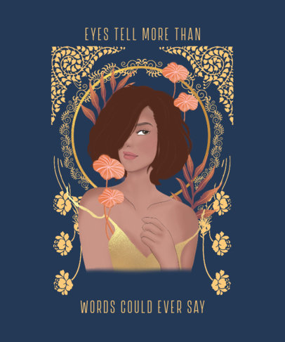 T-Shirt Design Template with an Art Nouveau Illustration of an Elegant Woman