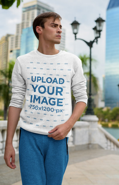 Crewneck Sweatshirt Mockup of a Serious Man Walking in the City 40065-r-el2