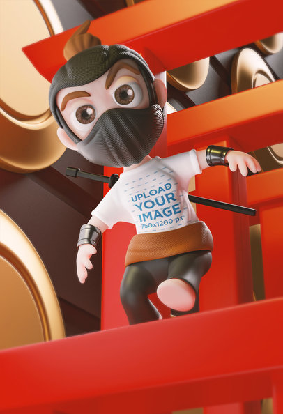 Illustrated Mockup Featuring a 3D Character Wearing a T-Shirt 