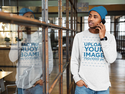 Sweatshirt Mockup Featuring a Man on the Phone