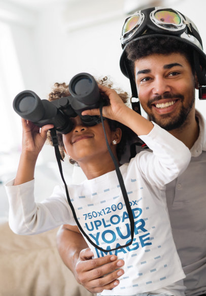 Long Sleeve Tee Mockup of a Little Girl Having an Indoor Adventure with Her Dad