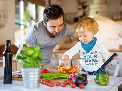 Long Sleeve Tee Mockup of a Toddler Cooking With His Father 