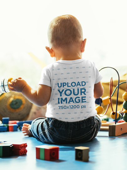 Back View Mockup of a Toddler with a T-Shirt Playing with Blocks 41898-r-el2