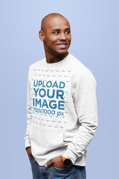 Heather Sweatshirt Mockup of a Man Smiling in a Studio
