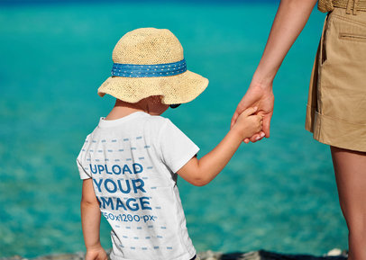 Back View Mockup of a Kid Wearing a T-Shirt on the Beach 41940-r-el2