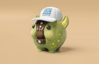 Illustrated Mockup of a Piggy Wearing a Dad Hat 