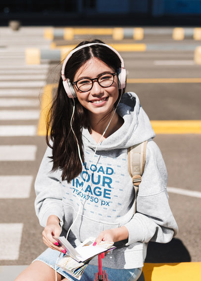 Pullover Hoodie Mockup of a Smiling Woman with Headphones 40179-r-el2