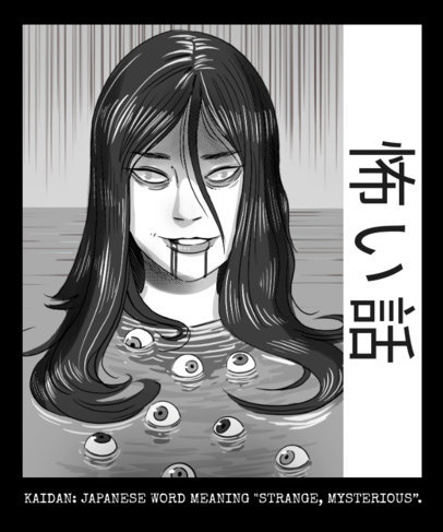 T-Shirt Design Template with Horrifying Manga-Inspired Illustrations by Junji-Ito