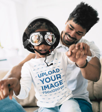 Long Sleeve Tee Mockup of a Girl Wearing a Helmet while Playing
