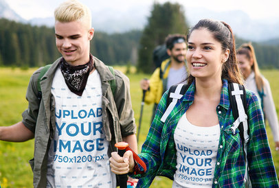 Tank Top and Tee Mockup of a Couple Hiking