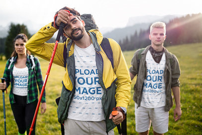 T-Shirt and Tank Top Mockup of a Group of Friends Hiking