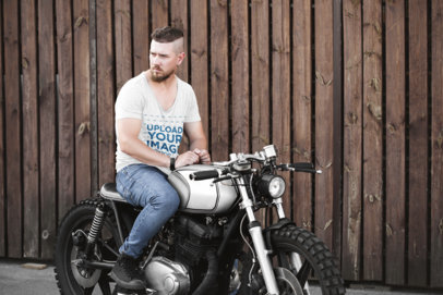 Heather T-Shirt Mockup of a Man Sitting on His Custom Motorbike 41670-r-el2