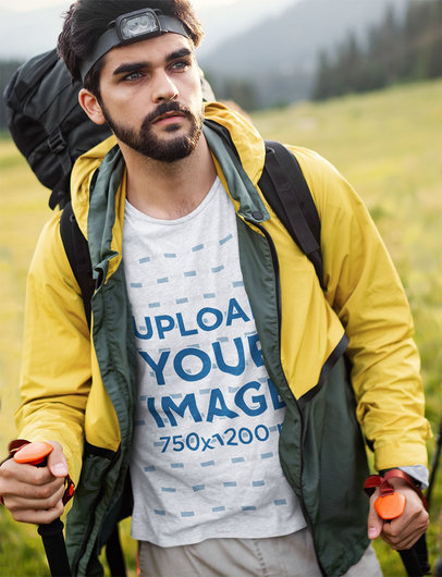 Mockup of a Hiker Wearing a Heathered Tee 