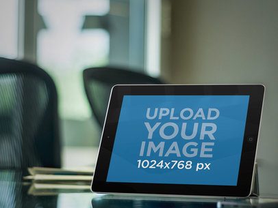 Black iPad Landscape Glass Table Business Room