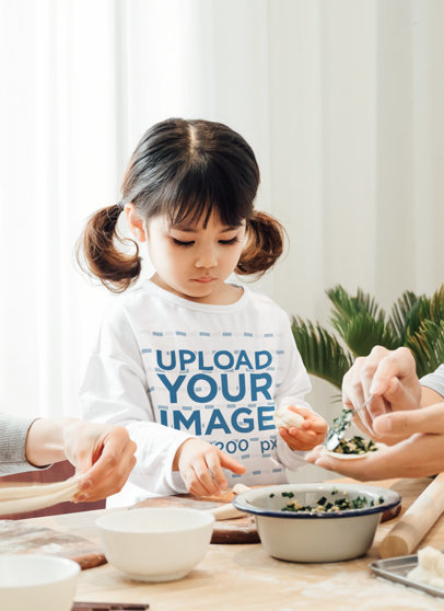 Long Sleeve Tee Mockup Featuring a Little Girl Cooking With Her Parents 41998-r-el2