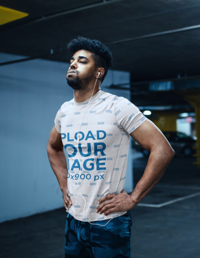 Sublimated T-Shirt Mockup Featuring a Fit Man Training