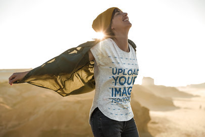 Heather T-Shirt Mockup of a Woman Enjoying Outdoors