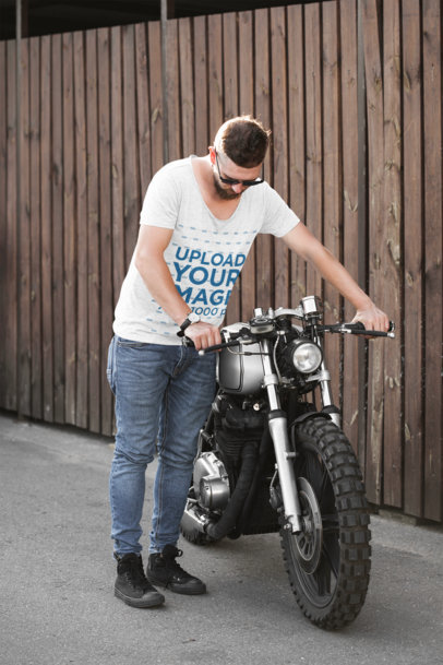 T-Shirt Mockup of a Man About to Ride His Motorcycle 41673-r-el2