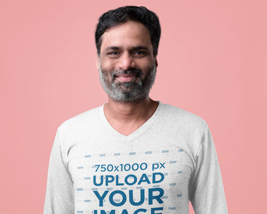 V-Neck Long Sleeve Tee Mockup of a Senior Man Smiling 40335-r-el2