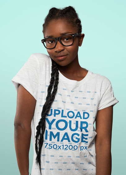 T-Shirt Mockup of a Shy Woman with Glasses
