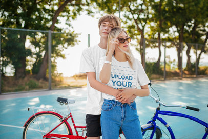 T-Shirt Mockup of a Young Woman Posing With Her Boyfriend 