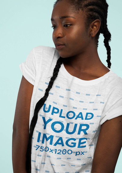 Heather T-Shirt Mockup of a Serious Woman with Long Braids