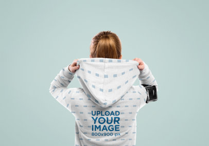Back-View Mockup of a Woman Wearing a Sublimated Hoodie 40910-r-el2