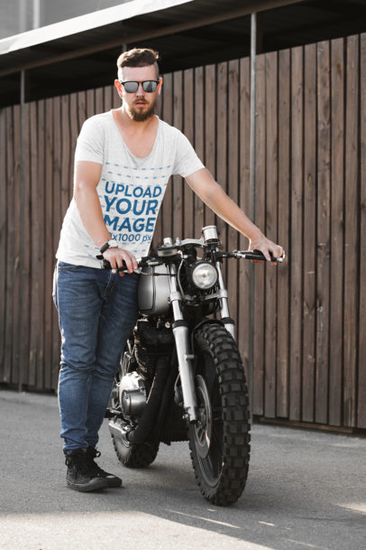 T-Shirt Mockup Featuring a Cool Man and His Motorcycle 41677-r-el2