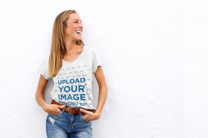 Heathered T-Shirt Mockup Featuring a Woman Laughing 40201-r-el2