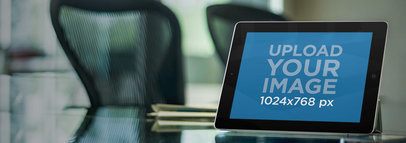 Black iPad Landscape Glass Table Business Room Wide