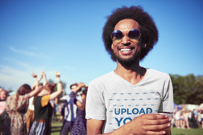 T-Shirt Mockup of a Happy Man at a Music Festival 41091-r-el2