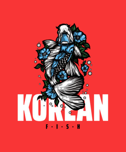 T-Shirt Design Template Featuring a Koi Fish Illustration