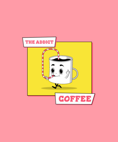 T-Shirt Design Template Featuring a Funny Coffee Mug Cartoon 