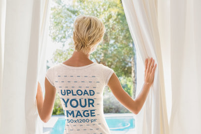 Back-View Mockup of a Short-Haired Woman Wearing a T-Shirt 40614-r-el2