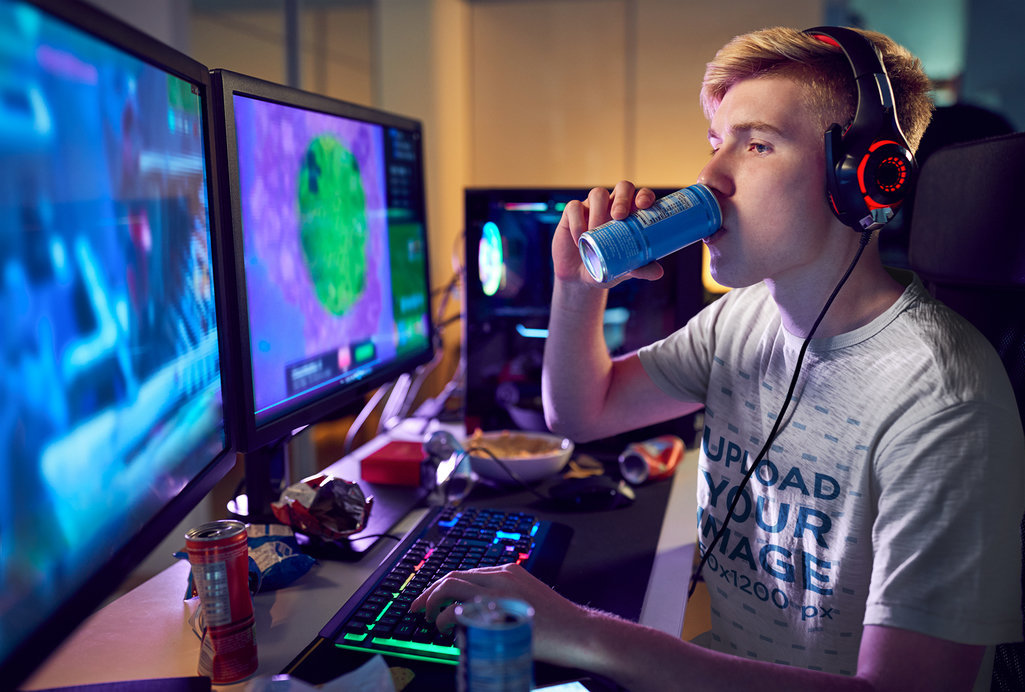Mockup of a Pro Gamer Wearing a T-Shirt