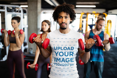 Heather T-Shirt Mockup of a Man Training at the Gym