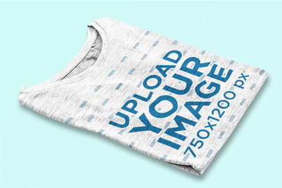 Mockup of a Folded Heather T-Shirt on a Colored Surface 