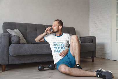Ringer T-Shirt Mockup of a Man Working Out at Home 41009-r-el2