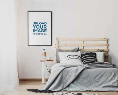 Art Print Mockup Featuring a Minimalist Bed 