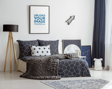 Art Print Mockup Featuring a Modern Bedroom