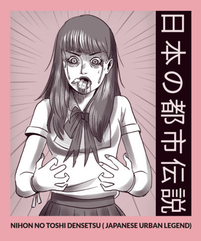 Junji-Ito Manga-Inspired T-Shirt Design Maker Featuring a Scary Scene
