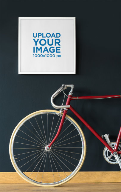 Mockup of a Square Art Print Placed by a Bike