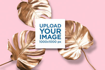 Mockup of a Squared Art Print Surrounded by Golden Decorations 36422-r-el2