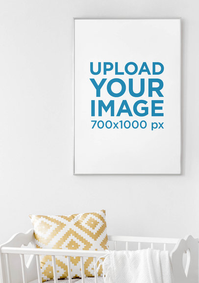 Mockup of a Vertical Art Print Placed Over a Baby Crib