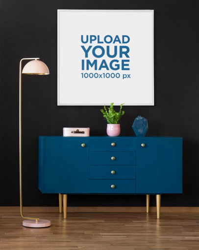 Mockup Featuring a Square Art Print Hanging in a Modern Room 
