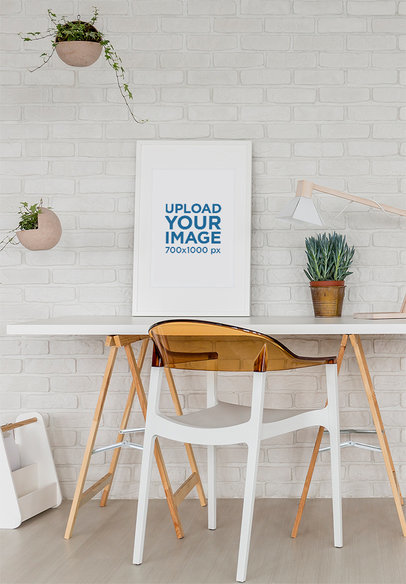 Art Print Mockup Featuring a Minimalist Desk 